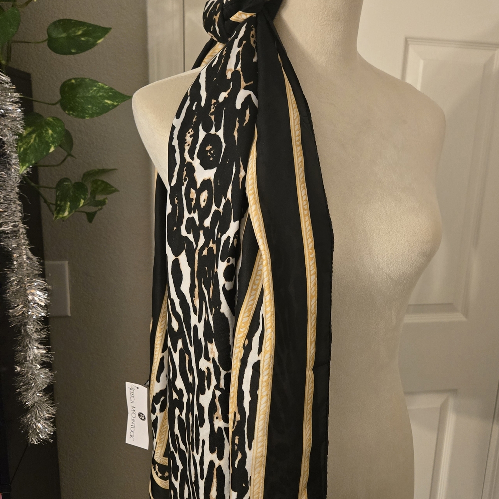 Jessica McClintock Leopard Print Scarf in Black and Gold
